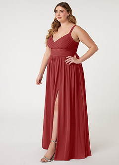 Azazie Chanel Bridesmaid Dresses Rust A-Line Pleated Chiffon Dress image10