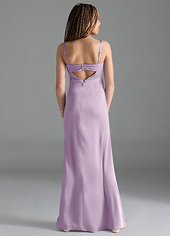 Azazie Leonis Junior Frosted Lilac A-Line Pleated Stretch Satin Dress image2