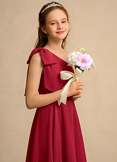 Azazie Guppy Girls Formal Blumenmädchenkleider A-Linie One-Shoulder Chiffon Kleid Scharlachrot image4