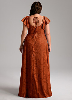 Azazie Bondi Robes de demoiselle d'honneur Robe Trapèze en Blumen-Burnout Fente Latérale Paprika image8