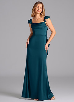 Azazie Adi Bridesmaid Dresses Ink Blue A-Line Pleated Stretch Satin Dress image4