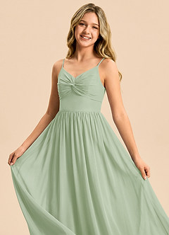 Azazie Zeya Junior Vestido Salvia Polvorienta de Gasa de Corte en A image1