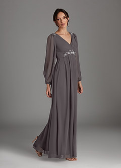 Azazie Gypsy Mother of the Bride Dresses Steel Grey A-Line V-Neck Sequins Chiffon Dress image4