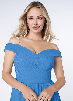 Azazie Audrianna Bridesmaid Dresses Blue Jay A-Line Off-The-Shoulder Gathered Chiffon Convertible Dress image9