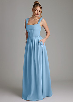 Azazie Caterina Bridesmaid Dresses Steel Blue A-Line Corset Chiffon Dress image5
