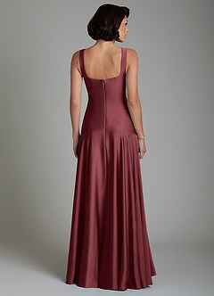 Azazie Reina At-home Try On Dresses Dusty Blue A-Line Pleated Stretch Satin Dress image2