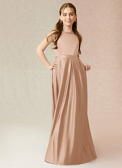 Azazie Arianthe Junior English Rose A-Line with Pockets Stretch Satin Dress image4