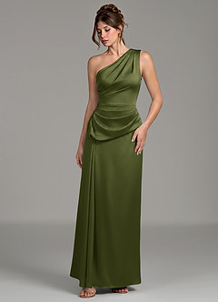 Azazie Zahira Bridesmaid Dresses Olive Sheath One Shoulder Stretch Satin Dress image5
