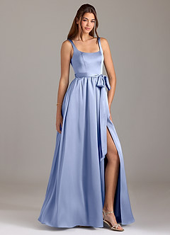 Azazie Elliott Bridesmaid Dresses Ice A-Line with Pockets Stretch Satin Dress image1