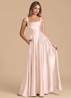 Azazie Shaude Jurken voor bruidsmeisjes Jurk van Metaalachtig Satijn met A-Lijn Geplooid Rosé Goud image3