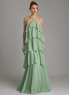 Azazie Deena Brudtärnklänningar Klä av A-Linje i Chiffong Rynkad Matcha image1