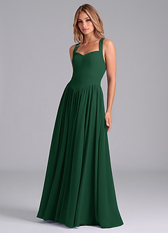 Azazie Francis Bridesmaid Dresses Dark Green A-Line Corset Chiffon Dress image5