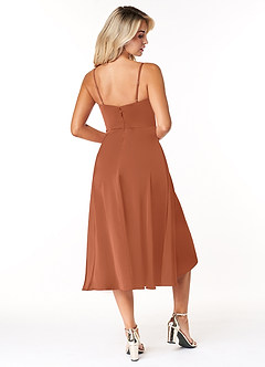 Azazie Elma Vente finale Robe Trapèze en Satin extensible Fente Latérale Rose De Cèdre image2