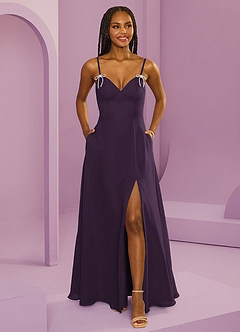 Barbie ♥ Azazie Bridesmaid Dresses Plum A-Line with Pockets Chiffon Dress image6