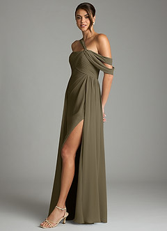 Azazie Kassandra Bridesmaid Dresses Willow Green A-Line Off the Shoulder Chiffon Dress image4