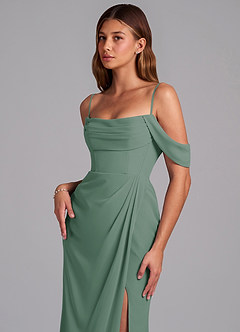 Azazie Johana Bridesmaid Dresses Eucalyptus Mermaid Off the Shoulder Chiffon Convertible Dress image5