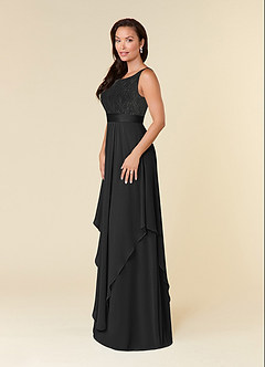 Azazie Xella Mère de la mariée Robes Robe Trapèze en Mousseline de soie Dentelle Noir image2