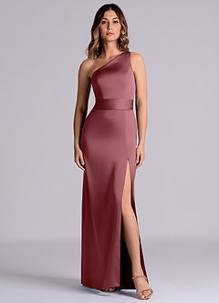 Azazie Philana Bridesmaid Dresses Desert Rose A-Line One Shoulder Stretch Satin Dress image8