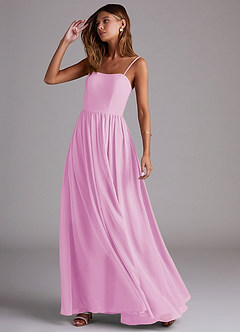 Azazie Calianna Bridesmaid Dresses Candy Pink A-Line Off the Shoulder Chiffon Convertible Dress image3