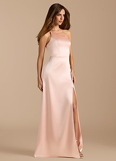 Azazie Trina Jurken voor bruidsmeisjes Jurk van Metaalachtig Satijn met A-Lijn One-Shoulder Rosé Goud image4
