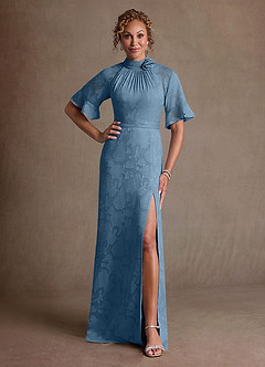 Azazie Hypatia Klänningar till brudens mor Klä Tubklänning i Blommig Utbrändhet Plisserad Stålblå image1