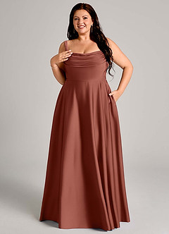 Azazie Shaude Bridesmaid Dresses Auburn A-Line Pleated Stretch Satin Dress image11