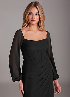 Azazie Charissa Bridesmaid Dresses Black Sheath Long Sleeve Chiffon Dress image7