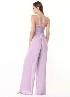 Azazie Berdie Abiti da Damigella Tuta in Chiffon con Scollo Halter Lilla Glassato image4