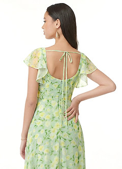 Azazie Bondi Vestidos de madrinha de casamento Vestido Sálvia Floral Sonhadora de Chiffon de Linha A com Franzido image3