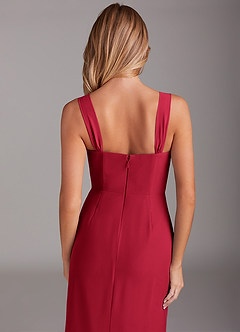 Azazie Denice Bridesmaid Dresses Scarlet Sheath Pleated Chiffon Dress image8