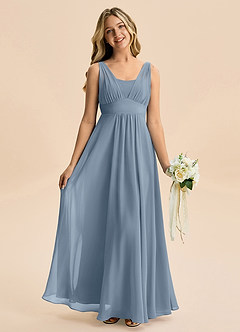 Azazie Odette Junior A-Linie Herzausschnitt Chiffon Kleid Staubblau image5