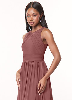 Azazie Harper Brautjungfernkleider A-Linie Plissee Chiffon Kleid Wüstenrose image5
