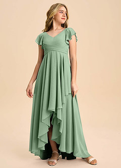 Azazie Caria Junior Matcha A-Line Pleated Chiffon Dress image3
