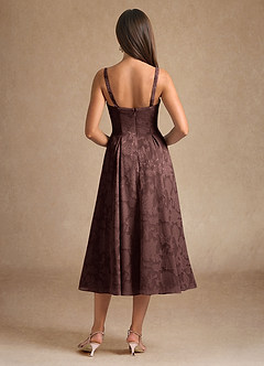 Azazie Lorain Mother of the Bride Dresses Espresso A-Line Pleated Floral Burnout Dress image8