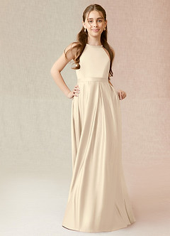 Azazie Arianthe Junior Champagne A-Line with Pockets Matte Satin Dress image4
