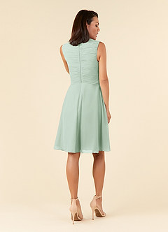 Azazie Theron Mother of the Bride Dresses A-Line V-Neck Pleated Chiffon Knee-Length Dress image2