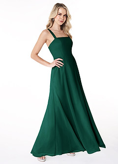 Azazie Jay Final Sale Emerald A-Line Square Neckline Side Slit Chiffon Dress image3