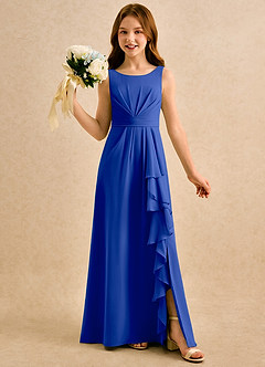 Azazie Chibi Girls Formal Abiti da Ragazza di Fiori Abito A-Line in Chiffon Plissettato Blu Reale image1