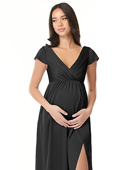 Azazie Allessia vestidos de dama de honor de maternidad Vestido de Corte En A Plisado Hasta el suelo Satén Elástico image5