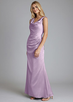 Azazie Tallie Bridesmaid Dresses Frosted Lilac Mermaid Pleated Stretch Satin Dress image2