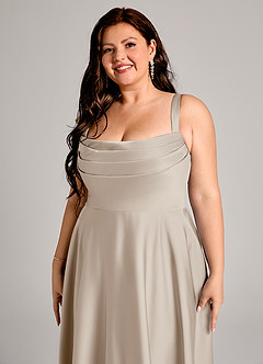 Azazie Shaude Bridesmaid Dresses Frost A-Line Pleated Stretch Satin Dress image9