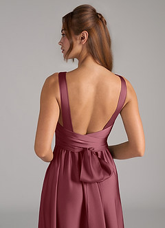 Azazie Kora Bridesmaid Dresses Desert Rose A-Line Pleated Stretch Satin Dress image2