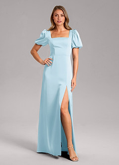 Azazie Fyona Bridesmaid Dresses Sky Blue A-Line Pleated Stretch Satin Dress image1