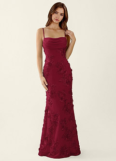 Bellatrix Bourgogne Robe de bal sirène corset à fleurs 3D et laçage au dos image4