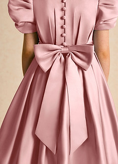 Azazie Miriam Flower Girl Dresses Dusty Rose Ball-Gown Pleated Matte Satin Dress image9