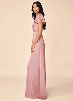 Azazie Soren Robes de demoiselle d'honneur Robe Trapèze en Satin extensible Plissée Rose Poudré image5