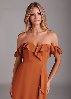 Azazie Lyra Bridesmaid Dresses Cinnamon A-Line Chiffon Convertible Dress image9