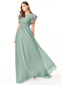 Azazie Daphne Modest Bridesmaid Dresses A-Line Ruffled Chiffon Floor-Length Dress image3