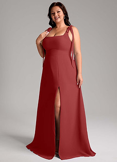 Azazie Debra Vestidos de damas de honor Vestido de Óxido de Gasa de Corte en A Convertible con Con bolsillos image14