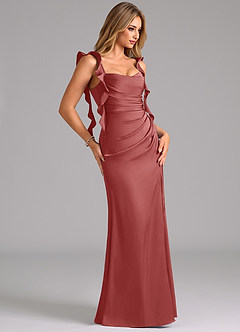 Azazie Jessamine Bridesmaid Dresses Antique Rose Sheath Corset Stretch Satin Dress image4
